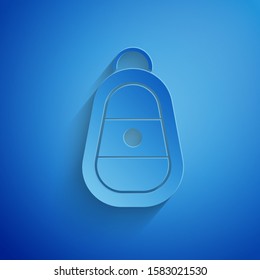 Paper cut Car key with remote icon isolated on blue background. Car key and alarm system. Paper art style. Vector Illustration