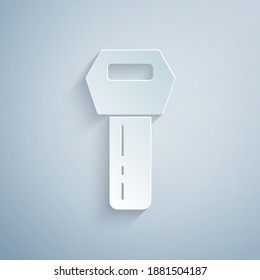 Paper cut Car key with remote icon isolated on grey background. Car key and alarm system. Paper art style. Vector.
