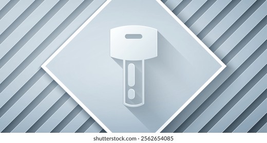 Paper cut Car key with remote icon isolated on grey background. Car key and alarm system. Paper art style. Vector