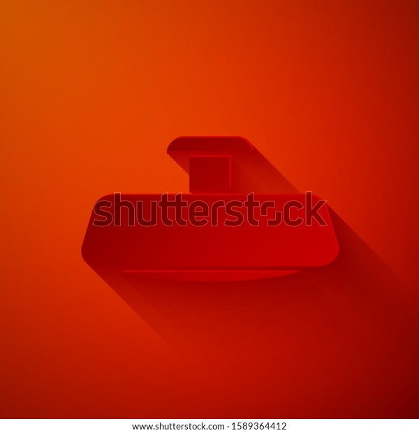 Paper cut Car mirror icon isolated on\
red background. Paper art style. Vector\
Illustration