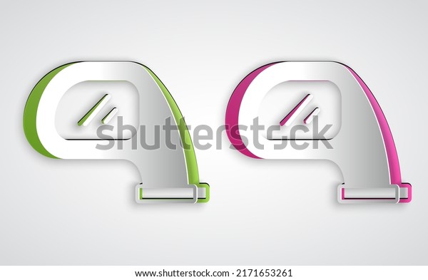 Paper cut Car mirror icon isolated on grey\
background. Paper art style.\
Vector