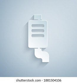 Paper Cut Car Muffler Icon Isolated On Grey Background. Exhaust Pipe. Paper Art Style. Vector.