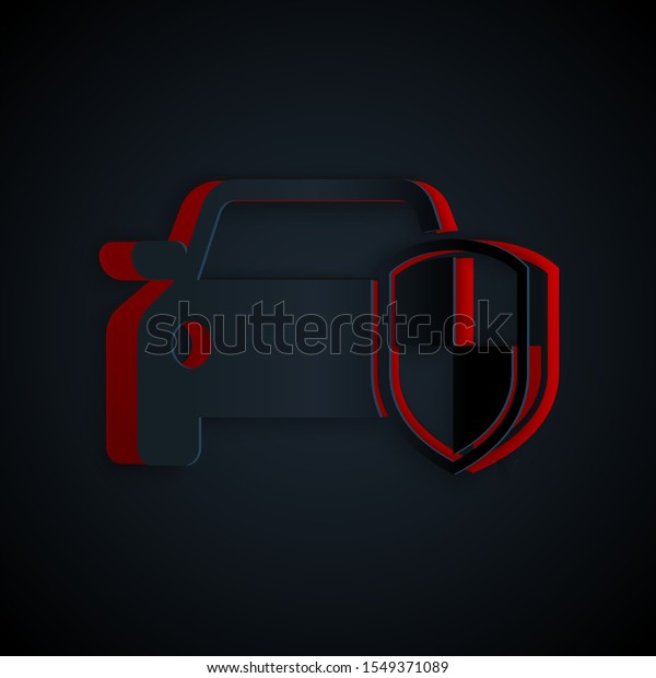 Paper cut Car\
protection or insurance icon isolated on black background. Protect\
car guard shield. Safety badge vehicle icon. Security auto label.\
Paper art style. Vector\
Illustration