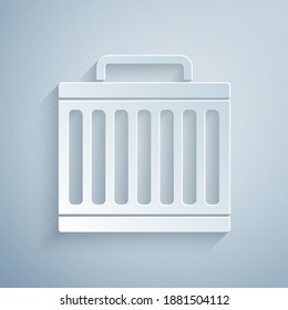 Paper cut Car radiator cooling system icon isolated on grey background. Paper art style. Vector.