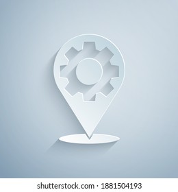 Paper cut Car service icon isolated on grey background. Auto mechanic service. Repair service auto mechanic. Maintenance sign. Paper art style. Vector.