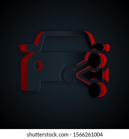 Paper cut Car sharing icon isolated on black background. Carsharing sign. Transport renting service concept. Paper art style. Vector Illustration