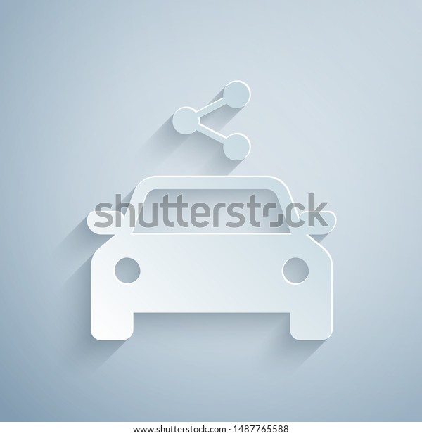 Paper cut Car sharing icon isolated on grey\
background. Carsharing sign. Transport renting service concept.\
Paper art style. Vector\
Illustration