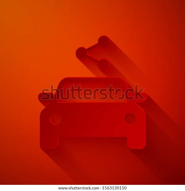 Paper cut Car sharing icon isolated on red\
background. Carsharing sign. Transport renting service concept.\
Paper art style. Vector\
Illustration