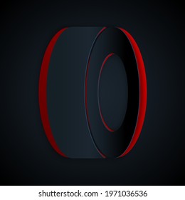 Paper cut Car tire icon isolated on black background. Paper art style. Vector