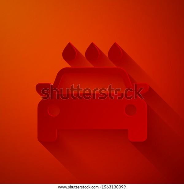 Paper cut Car wash icon isolated on red\
background. Carwash service and water cloud icon. Paper art style.\
Vector Illustration