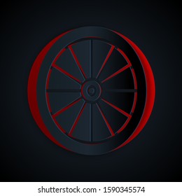 Paper cut Car wheel icon isolated on black background. Paper art style. Vector Illustration