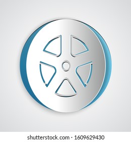 Paper cut Car wheel icon isolated on grey background. Paper art style. Vector Illustration