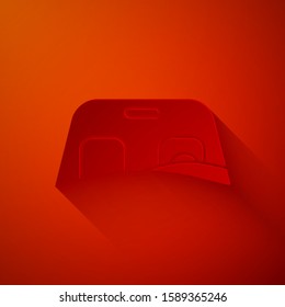 Paper cut Car windscreen icon isolated on red background. Paper art style. Vector Illustration