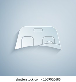Paper cut Car windscreen icon isolated on grey background. Paper art style. Vector Illustration