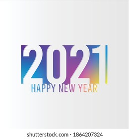 Paper cut card with 2021 year lettering, rainbow background, design for your banner, web header, social media.