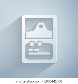 Paper cut Card game collection icon isolated on grey background. Fantasy ui kit with magic items. Paper art style. Vector