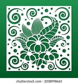 Paper cut card or laser cut interior panel background. Floral pattern in art deco style. Wall art, privacy screen stencil, greeting, celebration or invitation card, home decor. Vector illustration