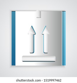 Paper cut Cardboard box with traffic symbol icon isolated on grey background. Box, package, parcel sign. Delivery, transportation and shipping. Paper art style. Vector Illustration