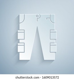 Paper cut Cargo pants icon isolated on grey background. Paper art style. Vector Illustration