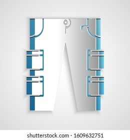 Paper cut Cargo pants icon isolated on grey background. Paper art style. Vector Illustration