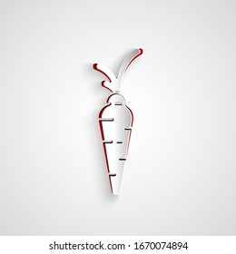 Paper cut Carrot icon isolated on grey background. Happy Easter. Paper art style. Vector Illustration