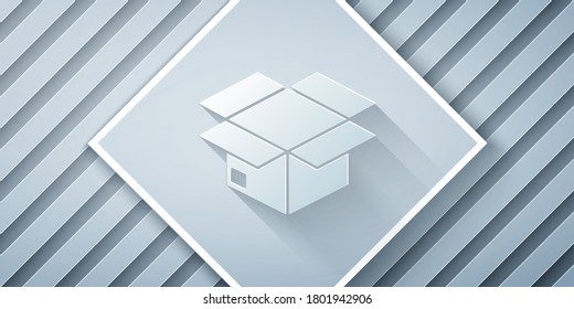 Paper cut Carton cardboard box icon isolated on grey background. Box, package, parcel sign. Delivery and packaging. Paper art style. Vector Illustration