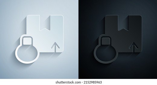 Paper cut Carton cardboard box icon isolated on grey and black background. Box, package, parcel sign. Delivery and packaging. Paper art style. Vector