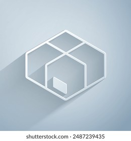 Paper cut Carton cardboard box icon isolated on grey background. Box, package, parcel sign. Delivery and packaging. Paper art style. Vector