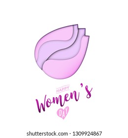 Paper cut cartoon tulip petals in trendy craft style. Modern origami design template. Concept art inspiration or idea. Ideal for: Happy women s day! Happy mothers day! Happy Valentines Day!