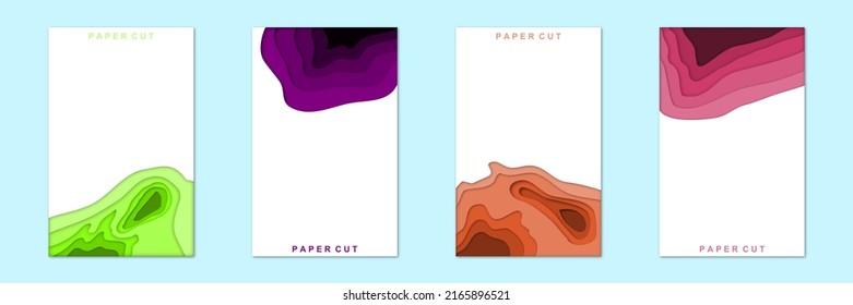 Paper cut carving of Vertical banners set with abstract background. Design for business presentations, flyers, posters, and invitations. Vector illustration.
