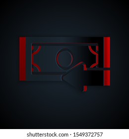 Paper cut Cash back icon isolated on black background. Financial services, money refund, return on investment, savings account, currency exchange. Paper art style. Vector Illustration