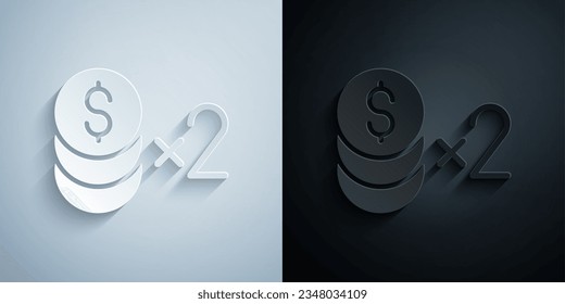 Paper cut Casino chip with dollar symbol icon isolated on grey and black background. Casino gambling. Paper art style. Vector