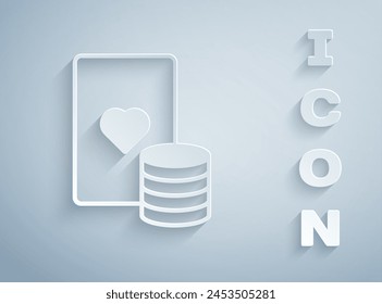 Paper cut Casino chip and playing cards icon isolated on grey background. Casino poker. Paper art style. Vector