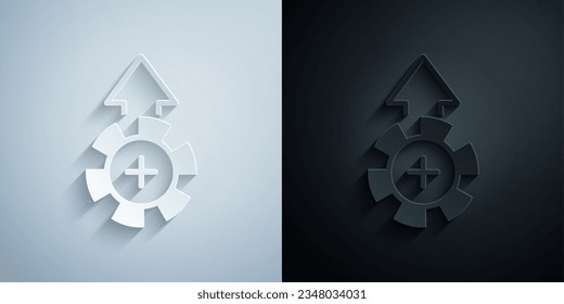 Paper cut Casino chips icon isolated on grey and black background. Casino gambling. Paper art style. Vector