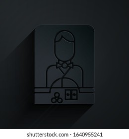 Paper cut Casino dealer icon isolated on black background. Casino croupier. Paper art style. Vector Illustration