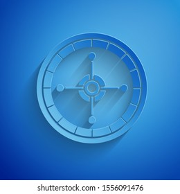 Paper Cut Casino Roulette Wheel Icon Isolated On Blue Background. Paper Art Style. Vector Illustration