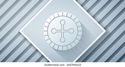 Paper Cut Casino Roulette Wheel Icon Isolated On Grey Background. Paper Art Style. Vector Illustration