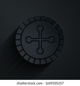 Paper Cut Casino Roulette Wheel Icon Isolated On Black Background. Paper Art Style. Vector Illustration