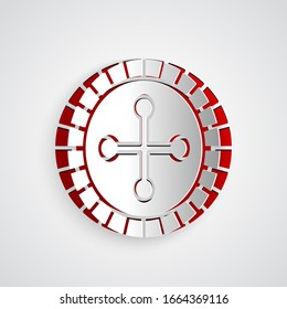 Paper Cut Casino Roulette Wheel Icon Isolated On Grey Background. Paper Art Style. Vector Illustration