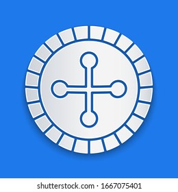 Paper Cut Casino Roulette Wheel Icon Isolated On Blue Background. Paper Art Style. Vector Illustration