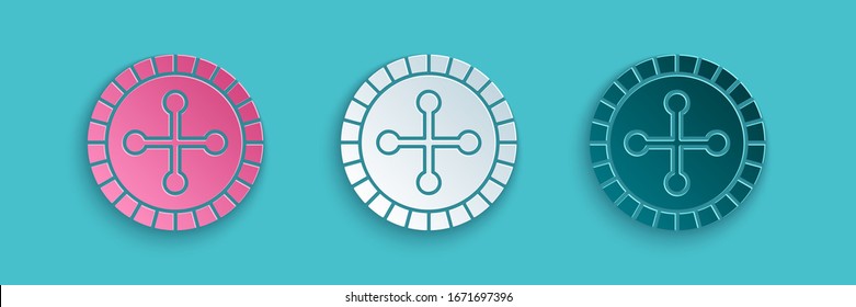 Paper Cut Casino Roulette Wheel Icon Isolated On Blue Background. Paper Art Style. Vector Illustration