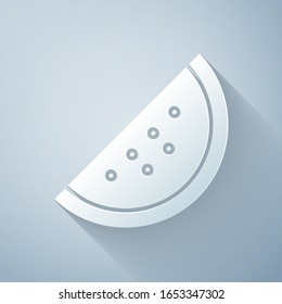 Paper cut Casino slot machine with watermelon symbol icon isolated on grey background. Gambling games. Paper art style. Vector Illustration