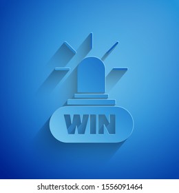 Paper cut Casino win icon isolated on blue background. Paper art style. Vector Illustration