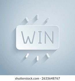 Paper cut Casino win icon isolated on grey background. Paper art style. Vector