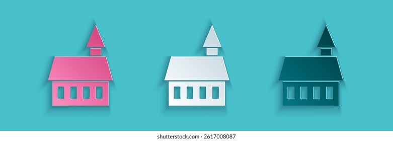 Paper cut Castle icon isolated on blue background. Paper art style. Vector