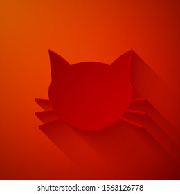 Paper cut Cat icon isolated on red background. Paper art style. Vector Illustration