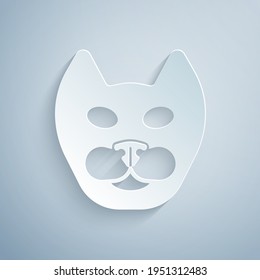 Paper cut Cat icon isolated on grey background. Paper art style. Vector