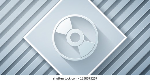 Paper cut CD or DVD disk icon isolated on grey background. Compact disc sign. Paper art style. Vector Illustration