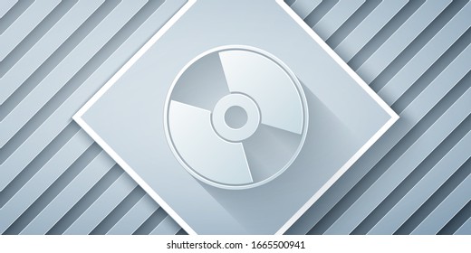 Paper cut CD or DVD disk icon isolated on grey background. Compact disc sign. Paper art style. Vector Illustration