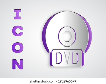 Paper cut CD or DVD disk icon isolated on grey background. Compact disc sign. Paper art style. Vector Illustration